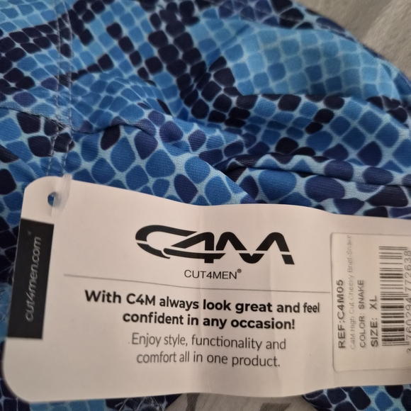 Men's Blue Snakeskin Bikini Thong Back - Picture 4 of 5